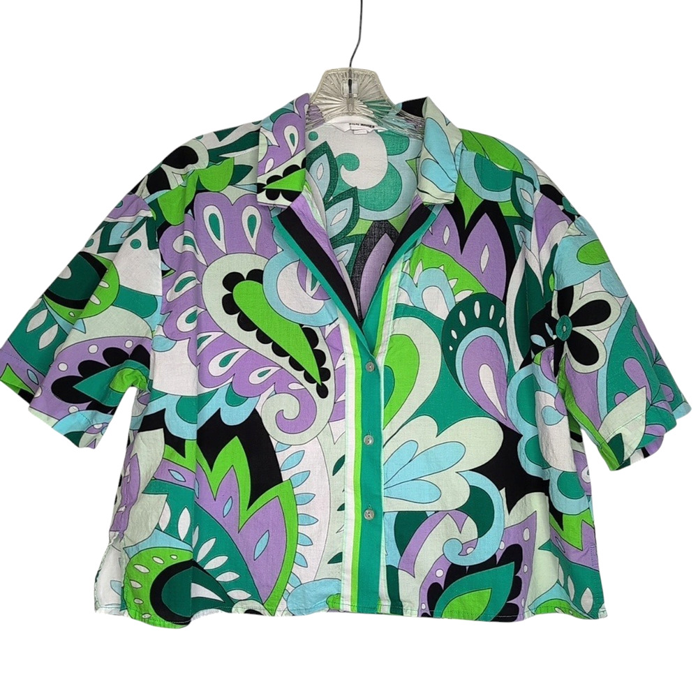 Steve Madden Women's Button-Up Cropped Shirt Medium Pucci-Inspired Psychedelic